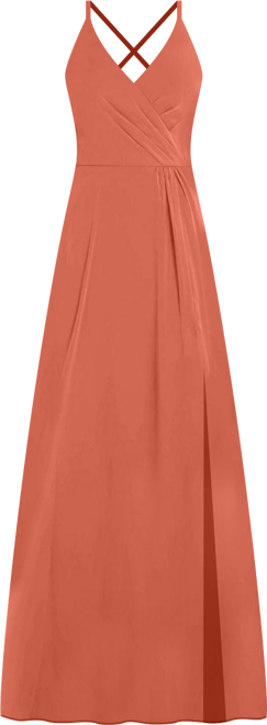 Women's Faux Wrap Crises Cross Back Maxi Dress with Adjustable Straps