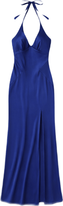 calvin klein blue halter dress BCBG Max Azria Viviane Blue Beaded Collar Halter Evening Dress Formal –  Queen City Resale main image 1