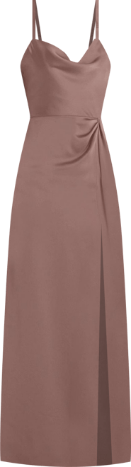 Women's Cowl-Neck Draped Wrap Maxi Dress with Front Slit