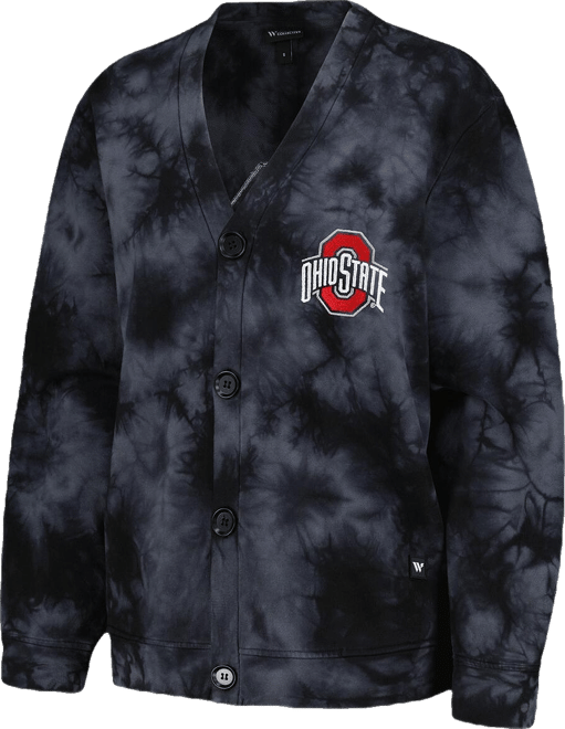 Women's  Black Ohio State Buckeyes Jeweled Tie-Dye Button-Up V-Neck Sweater