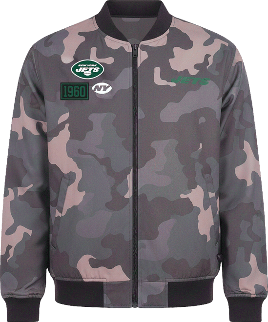 Men's and Women's  Gray Distressed New York Jets Camo Bomber Jacket