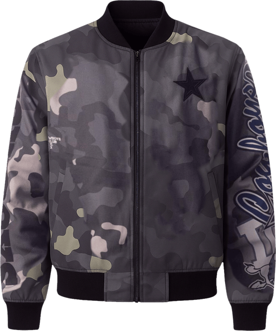 Men's and Women's  Gray Distressed Dallas Cowboys Camo Bomber Jacket