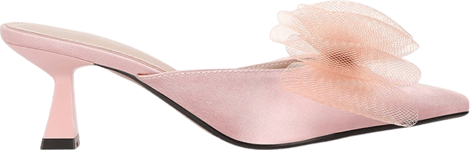 Women asma organza bow embellished satin mules