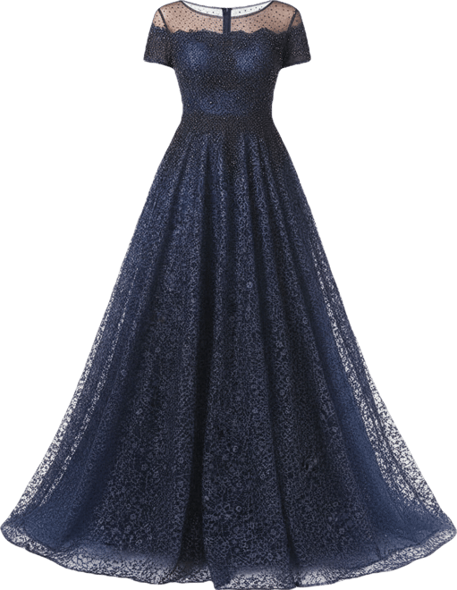 Women's Sheer Boat Neck Ball Gown