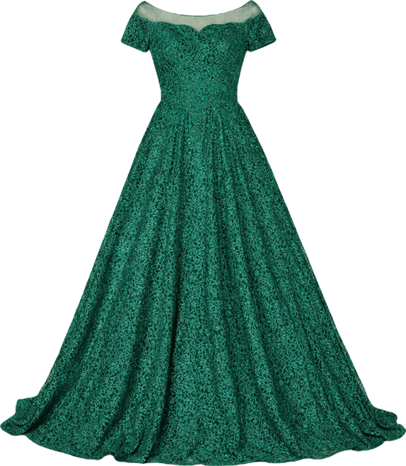 Women's Sheer Boat Neck Ball Gown