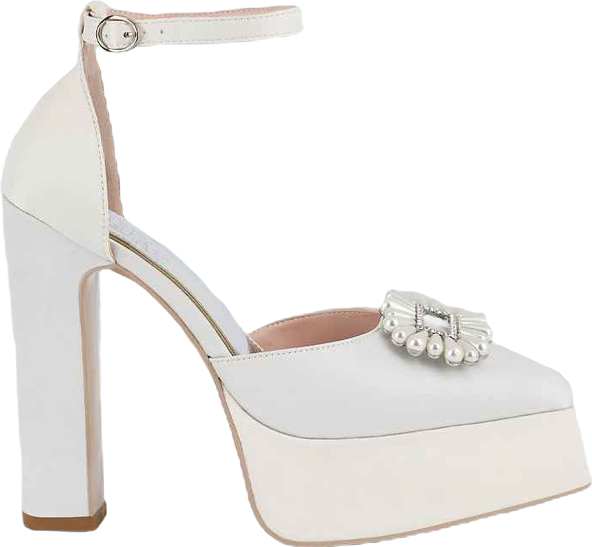 Womens Maeissa Pearls Brooch Detail Platform Block Heel Sandals