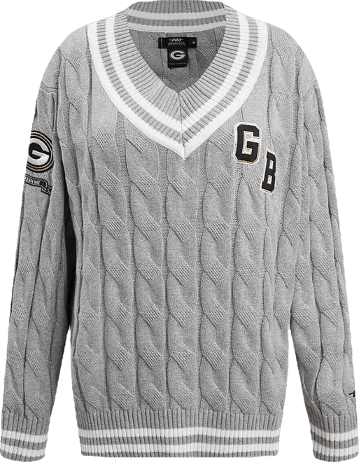 Women's  Heather Gray Green Bay Packers Prep V-Neck Pullover Sweater