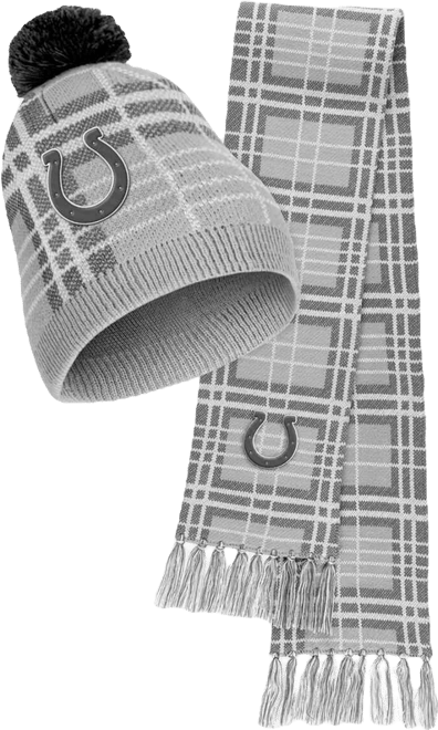 Women's  Indianapolis Colts Plaid Knit Hat with Pom and Scarf Set