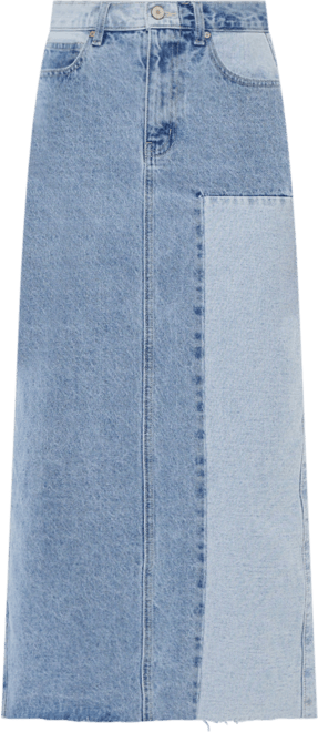 Women's Two-Toned Color Block Denim Midi Skirt