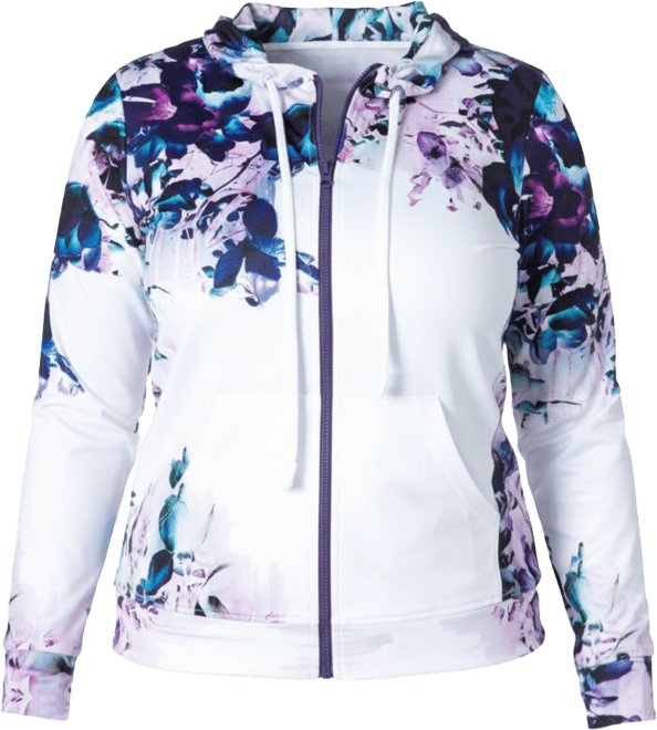 Women's Plus Size Curvy-Fit Zip-Up Floral Print Poly Tricot Hoodie