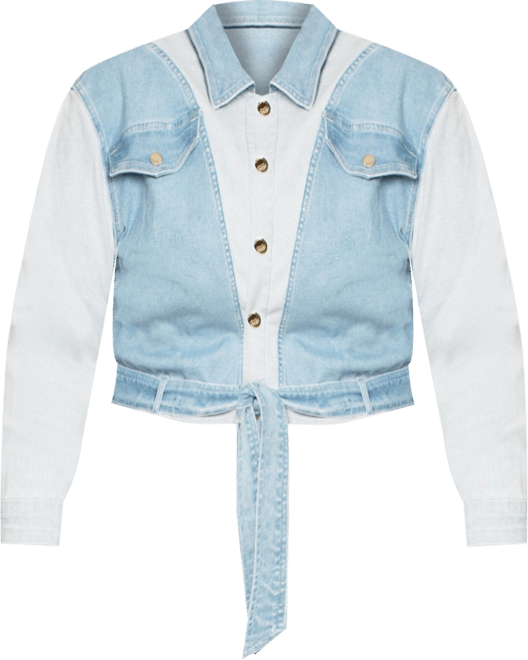 Women's Plus Size Curvy Fit Belted Dual Shade Denim Trucker Jacket