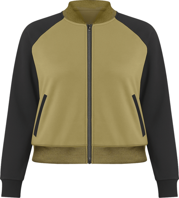 Women's Plus Size Curvy Fit Zip Up Contrast Blocked Sweatshirt Jacket