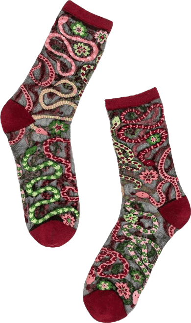 Women's Serpentine Floral Black Sheer Sock