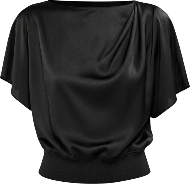 Women's Short rippled batwing sleeves Silk Shirt