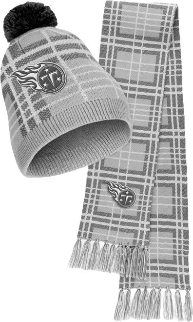 Women's  Tennessee Titans Plaid Knit Hat with Pom and Scarf Set
