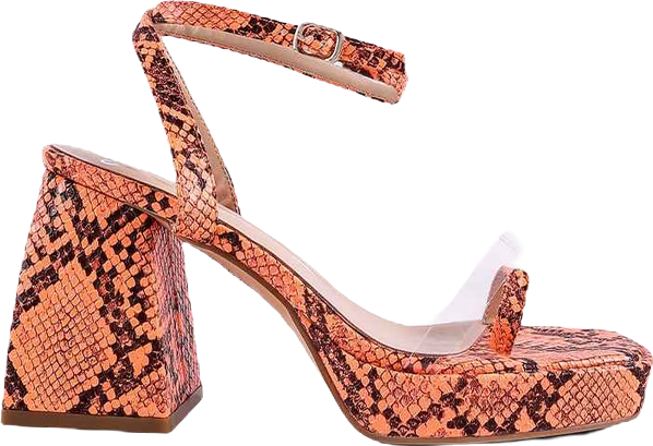 Womens Such Flirt Snake Print Triangular Block Heel Sandals