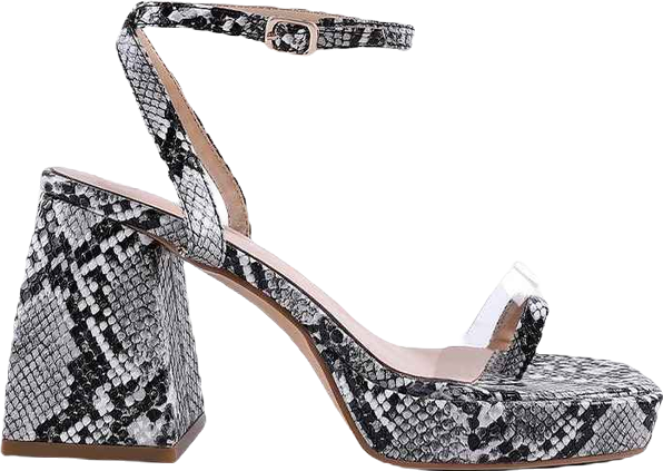 Womens Such Flirt Snake Print Triangular Block Heel Sandals