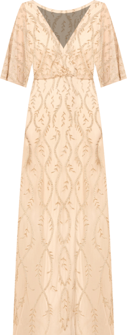 Women's Illusion Cape Sleeve Beaded Gown