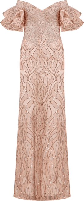 Women's Off shoulder mermaid beaded gown with tiered sleeves