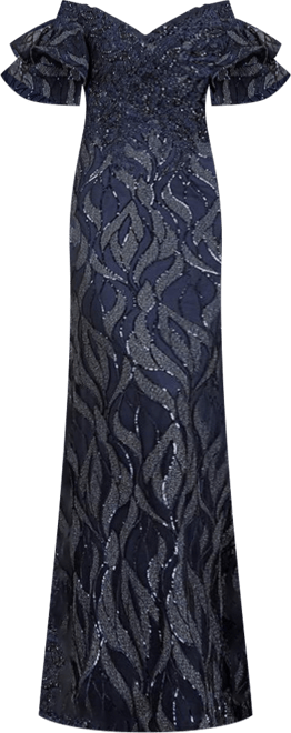 Women's Off shoulder mermaid beaded gown with tiered sleeves