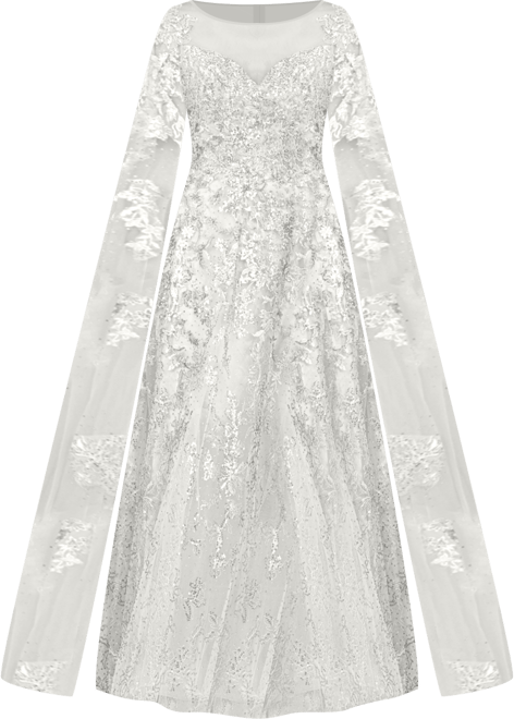 Women's Long Bell Sleeve Boat-Neck Beaded Gown