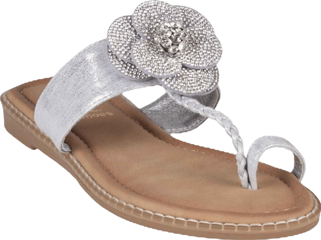 Women's Blossom Flower Embellished Toe Ring Flat Sandals