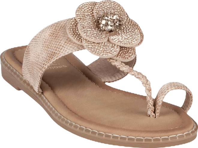 Women's Blossom Flower Embellished Toe Ring Flat Sandals
