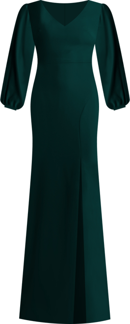 Womens Long Puff Sleeve V-Neck Trumpet Gown