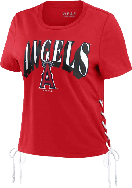 Women's  Red Los Angeles Angels Side Lace-Up Cropped T-shirt