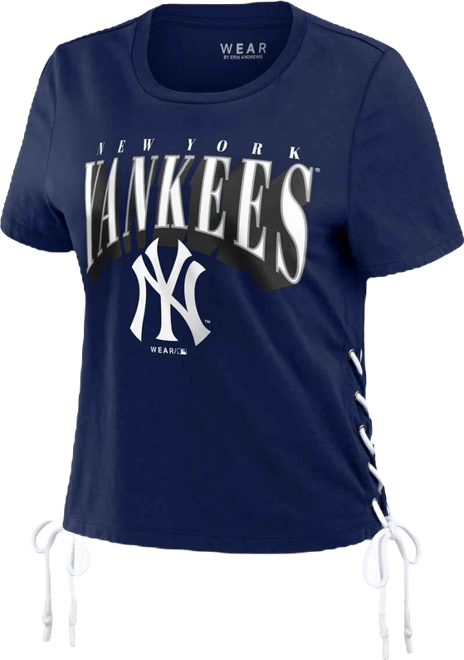 Women's  Navy New York Yankees Side Lace-Up Cropped T-shirt