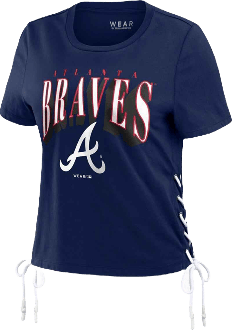 Women's  Navy Atlanta Braves Side Lace-Up Cropped T-shirt