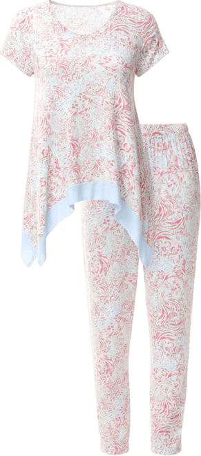 Women's Printed Short Sleeve Tunic with Pant Pajama Set