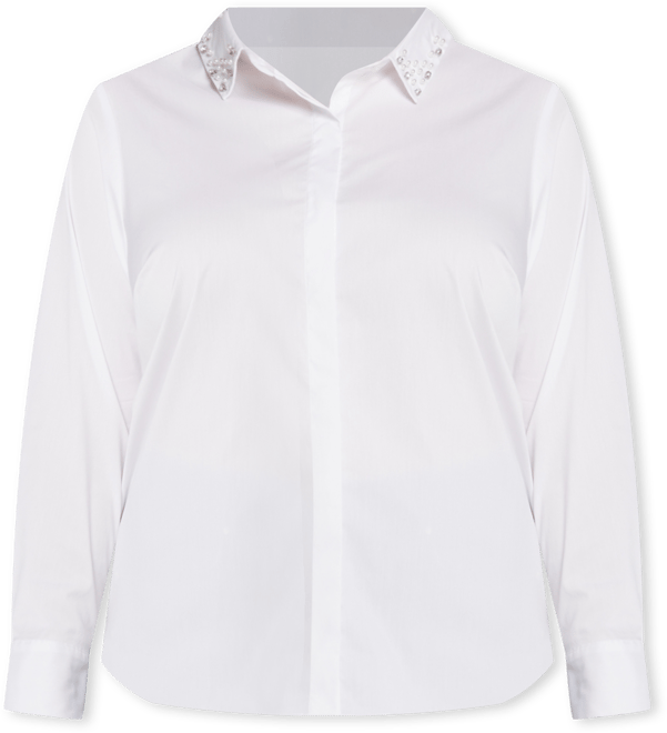 Plus Size Ruched Sleeve Embellished Collar Blouse