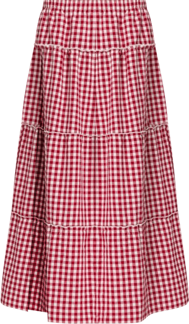 Women's Gingham Side Slit Tiered Maxi Skirt