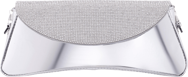 Crystal Flap Mirror Metallic Patent Clutch Bag