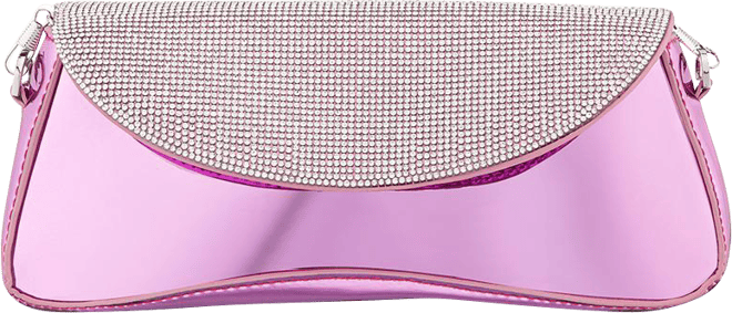 Crystal Flap Mirror Metallic Patent Clutch Bag