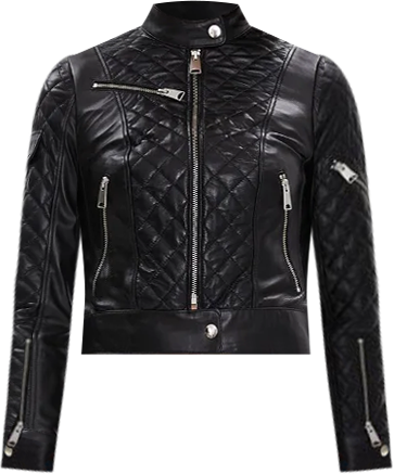 Women's Cropped Leather Jacket, Black
