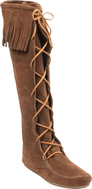 Women's Suede Front Lace Knee High Boots