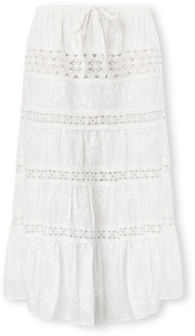 Women's Tiered Cotton Lace Midi Skirt