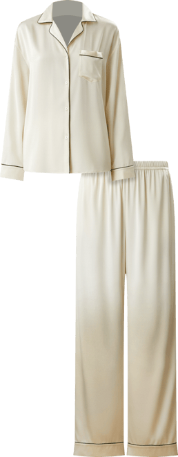 Women's Contrast Piping Button-Up Full Length Pajama Set