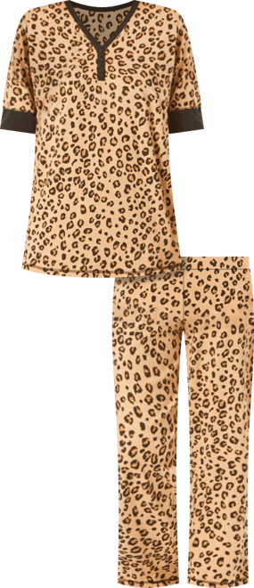 Women's Plus Size Printed Henley Pj Set