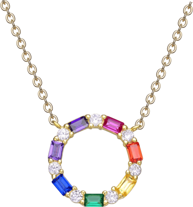 14K Gold Plated Rainbow Cubic Zirconia Circle Pendant Necklace