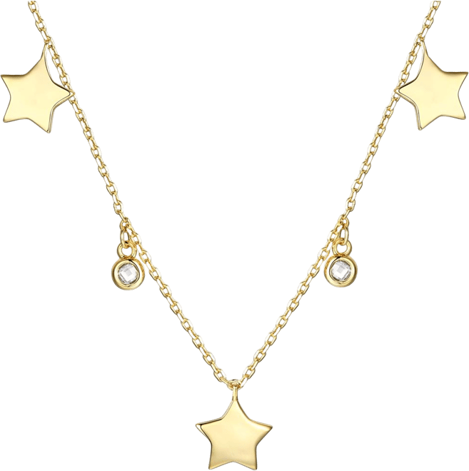 14k Gold Plated with Cubic Zirconia Droplets & Star Charm Station Necklace