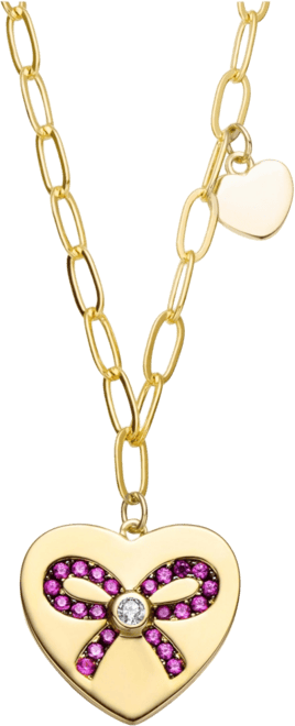 Sterling Silver 14K Gold Plated Heart Paper Clip Chains Necklace