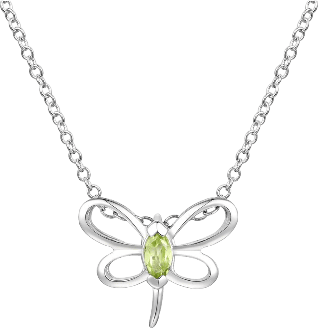 Sterling Silver White Gold Plated with Light Green Tourmaline Butterfly Pendant Necklace