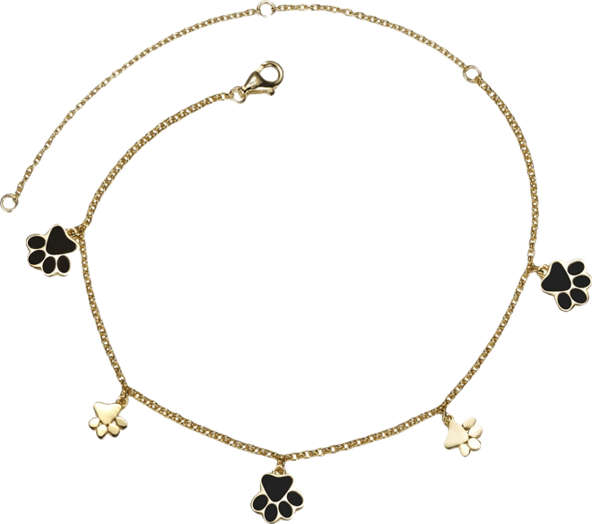 14k Gold Plated Enamel Puppy Paw Dangle Charm Anklet, Adjustable Length