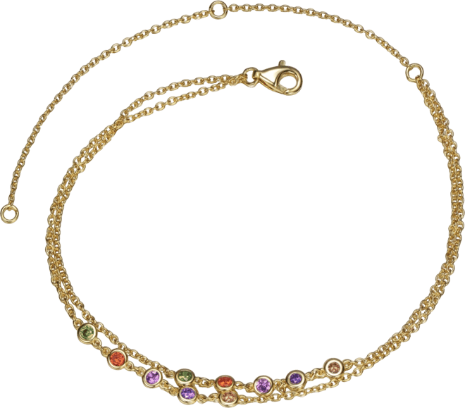 14k Gold Plated Multi Color Double Layer Rolo Chain Anklet, Adjustable Length