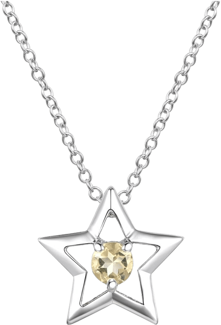 Sterling Silver White Gold Plated with Yellow Tourmaline Cz Star Pendant Necklace