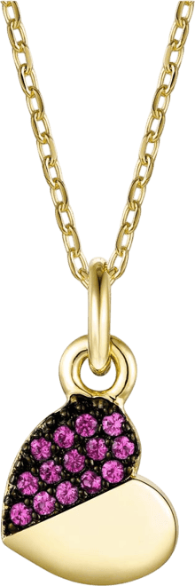 Children's s 14k Yellow & Black Gold Plated with Red or Blue Cubic Zirconia Heart Pendant Necklace