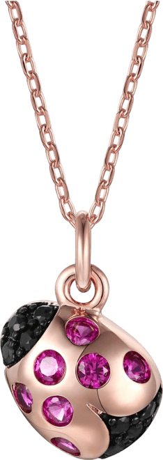 Children's 18k Rose Gold Plated with Red & Black Cubic Zirconia Ladybug Pendant Necklace